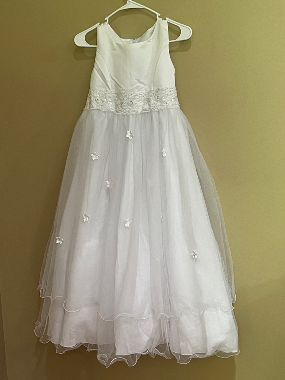 White Girls' Floral Appliqué Tulle Party Dress